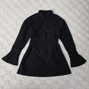 Button Up Dress Shirt With Flared Sleeves Black Size Small BNWOT
